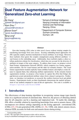 Dual Feature Augmentation Network for Generalized Zero-shot Learning