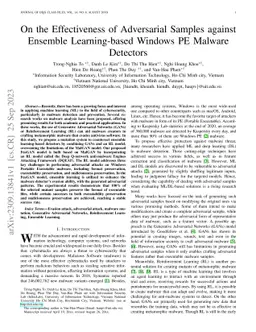 On the Effectiveness of Adversarial Samples against Ensemble
  Learning-based Windows PE Malware Detectors