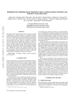 Reproducing Whisper-Style Training Using an Open-Source Toolkit and
  Publicly Available Data