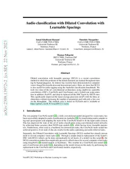 Audio classification with Dilated Convolution with Learnable Spacings