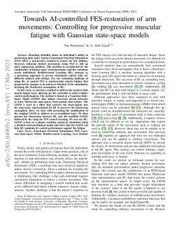 Towards AI-controlled FES-restoration of arm movements: Controlling for
  progressive muscular fatigue with Gaussian state-space models