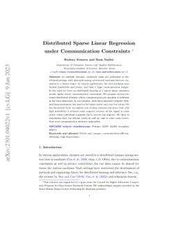 Distributed Sparse Linear Regression under Communication Constraints