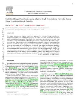 Multi-label Image Classification using Adaptive Graph Convolutional
  Networks: from a Single Domain to Multiple Domains