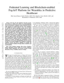 Federated Learning and Blockchain-enabled Fog-IoT Platform for Wearables
  in Predictive Healthcare