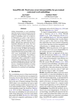 SensePOLAR: Word sense aware interpretability for pre-trained contextual
  word embeddings