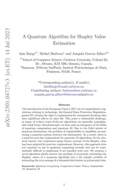 A Quantum Algorithm for Shapley Value Estimation