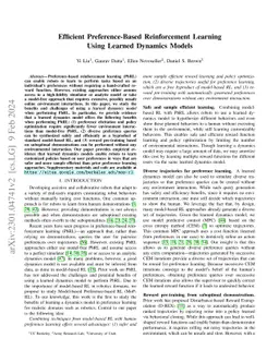 Efficient Preference-Based Reinforcement Learning Using Learned Dynamics
  Models