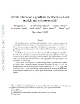 Private estimation algorithms for stochastic block models and mixture
  models