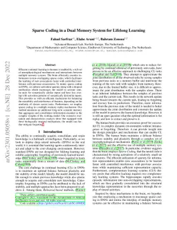 Sparse Coding in a Dual Memory System for Lifelong Learning