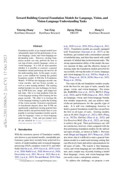 Toward Building General Foundation Models for Language, Vision, and
  Vision-Language Understanding Tasks