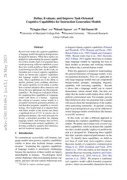 Define, Evaluate, and Improve Task-Oriented Cognitive Capabilities for
  Instruction Generation Models
