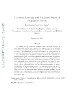 Statistical Learning with Sublinear Regret of Propagator Models