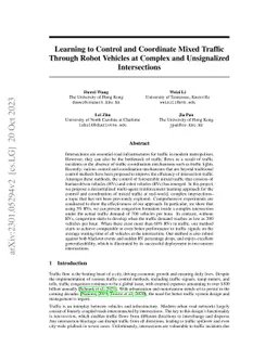 Learning to Control and Coordinate Mixed Traffic Through Robot Vehicles
  at Complex and Unsignalized Intersections