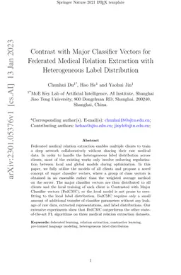 Contrast with Major Classifier Vectors for Federated Medical Relation
  Extraction with Heterogeneous Label Distribution