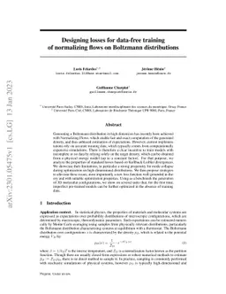 Designing losses for data-free training of normalizing flows on
  Boltzmann distributions