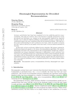 Disentangled Representation for Diversified Recommendations
