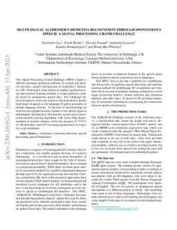 Multilingual Alzheimer's Dementia Recognition through Spontaneous
  Speech: a Signal Processing Grand Challenge