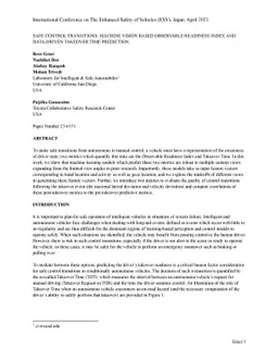 Safe Control Transitions: Machine Vision Based Observable Readiness
  Index and Data-Driven Takeover Time Prediction