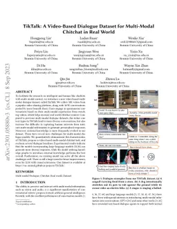 TikTalk: A Video-Based Dialogue Dataset for Multi-Modal Chitchat in Real
  World