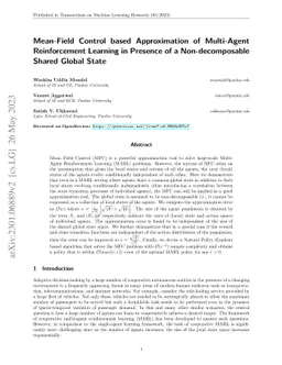 Mean-Field Control based Approximation of Multi-Agent Reinforcement
  Learning in Presence of a Non-decomposable Shared Global State