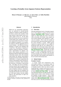 Learning a Formality-Aware Japanese Sentence Representation