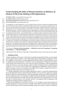 Understanding the Role of Human Intuition on Reliance in Human-AI
  Decision-Making with Explanations