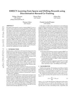 DIRECT: Learning from Sparse and Shifting Rewards using Discriminative
  Reward Co-Training