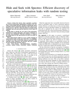 Hide and Seek with Spectres: Efficient discovery of speculative
  information leaks with random testing