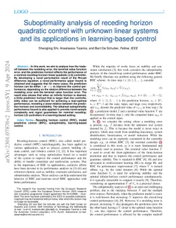 Suboptimality analysis of receding horizon quadratic control with unknown linear systems and its applications in learning-based control