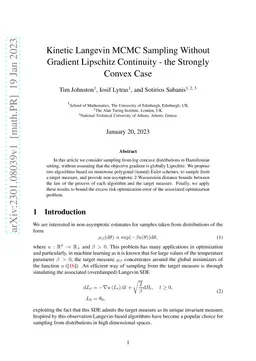 Kinetic Langevin MCMC Sampling Without Gradient Lipschitz Continuity --
  the Strongly Convex Case