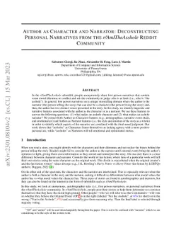 Author as Character and Narrator: Deconstructing Personal Narratives
  from the r/AmITheAsshole Reddit Community