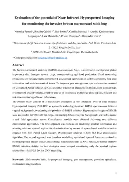 Evaluation of the potential of Near Infrared Hyperspectral Imaging for
  monitoring the invasive brown marmorated stink bug