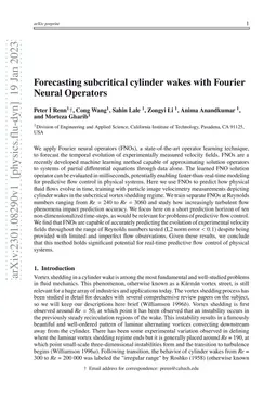 Forecasting subcritical cylinder wakes with Fourier Neural Operators