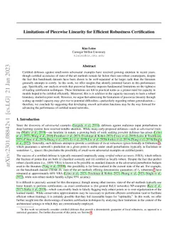 Limitations of Piecewise Linearity for Efficient Robustness
  Certification