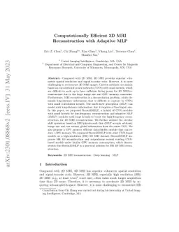 Computationally Efficient 3D MRI Reconstruction with Adaptive MLP