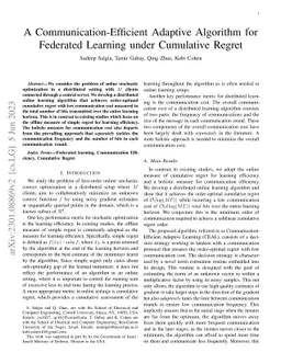 A Communication-Efficient Adaptive Algorithm for Federated Learning
  under Cumulative Regret