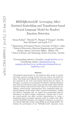 REDAffectiveLM: Leveraging Affect Enriched Embedding and
  Transformer-based Neural Language Model for Readers' Emotion Detection