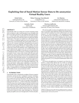 Exploiting Out-of-band Motion Sensor Data to De-anonymize Virtual
  Reality Users
