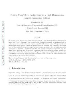 Testing Many Zero Restrictions in a High Dimensional Linear Regression
  Setting