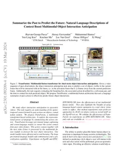 Summarize the Past to Predict the Future: Natural Language Descriptions
  of Context Boost Multimodal Object Interaction Anticipation