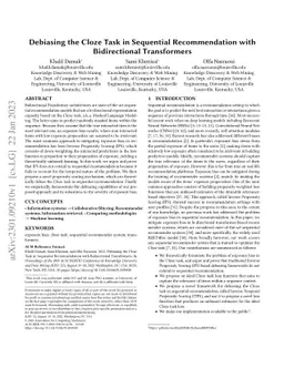 Debiasing the Cloze Task in Sequential Recommendation with Bidirectional
  Transformers