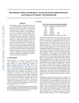 Deterministic Online Classification: Non-iteratively Reweighted
  Recursive Least-Squares for Binary Class Rebalancing