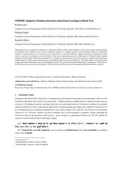 SMDDH: Singleton Mention detection using Deep Learning in Hindi Text