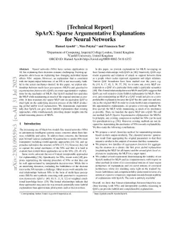 SpArX: Sparse Argumentative Explanations for Neural Networks [Technical
  Report]