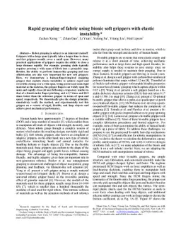 Rapid grasping of fabric using bionic soft grippers with elastic
  instability
