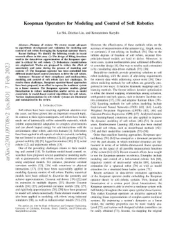 Koopman Operators for Modeling and Control of Soft Robotics