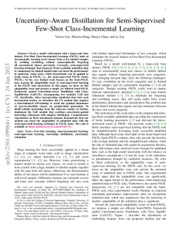 Uncertainty-Aware Distillation for Semi-Supervised Few-Shot
  Class-Incremental Learning
