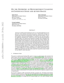 On the Geometry of Reinforcement Learning in Continuous State and Action
  Spaces