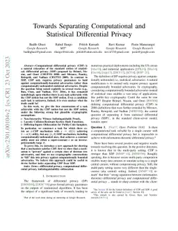 Towards Separating Computational and Statistical Differential Privacy