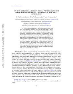 On High dimensional Poisson models with measurement error: hypothesis
  testing for nonlinear nonconvex optimization